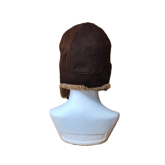 Vintage Brown Sheepskin Aviator Hat Suede Trapper Cap Canada Small Indie Grunge - Picture 4 of 5